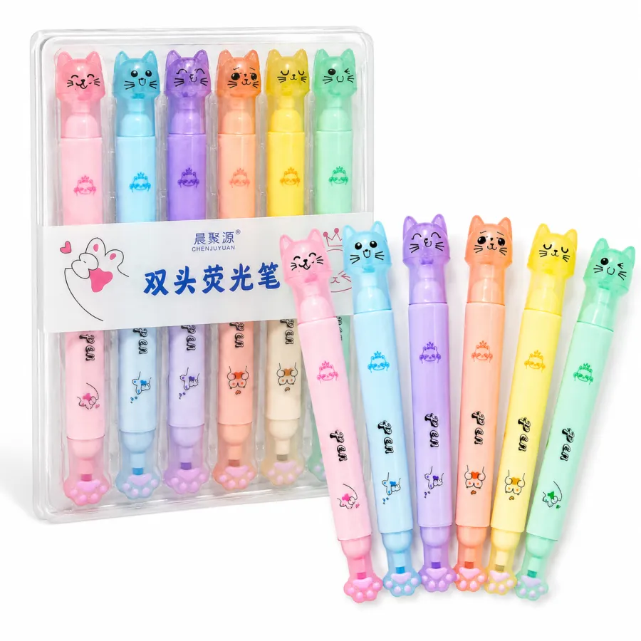 晨家源双头荧光笔套装，猫咪造型，7色，适合涂鸦和标记