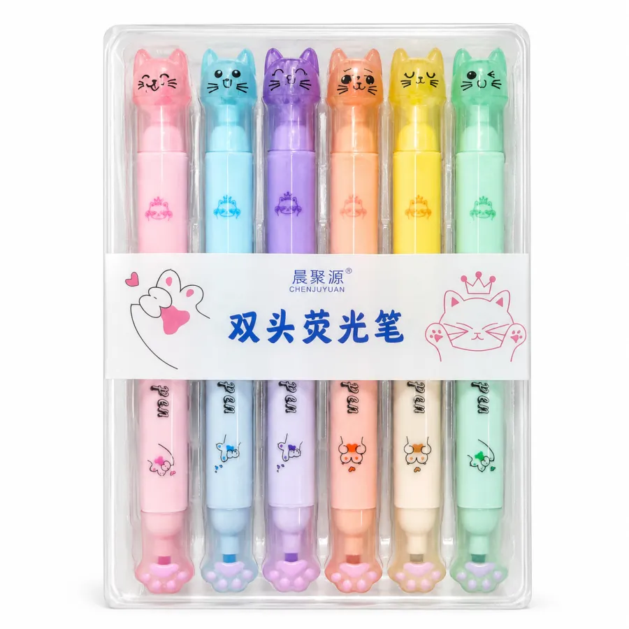 晨家源双头荧光笔套装，猫咪造型，7色，适合涂鸦和标记