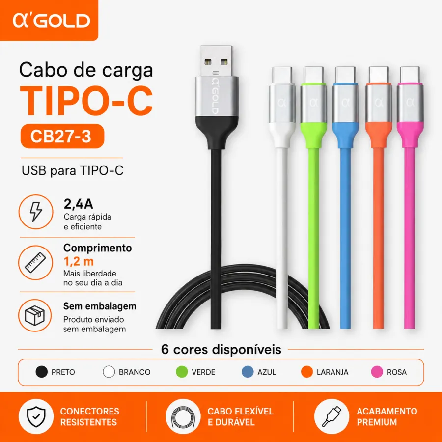 αGOLD TIPO-C充电线 1.2米 2.4A 多色可选