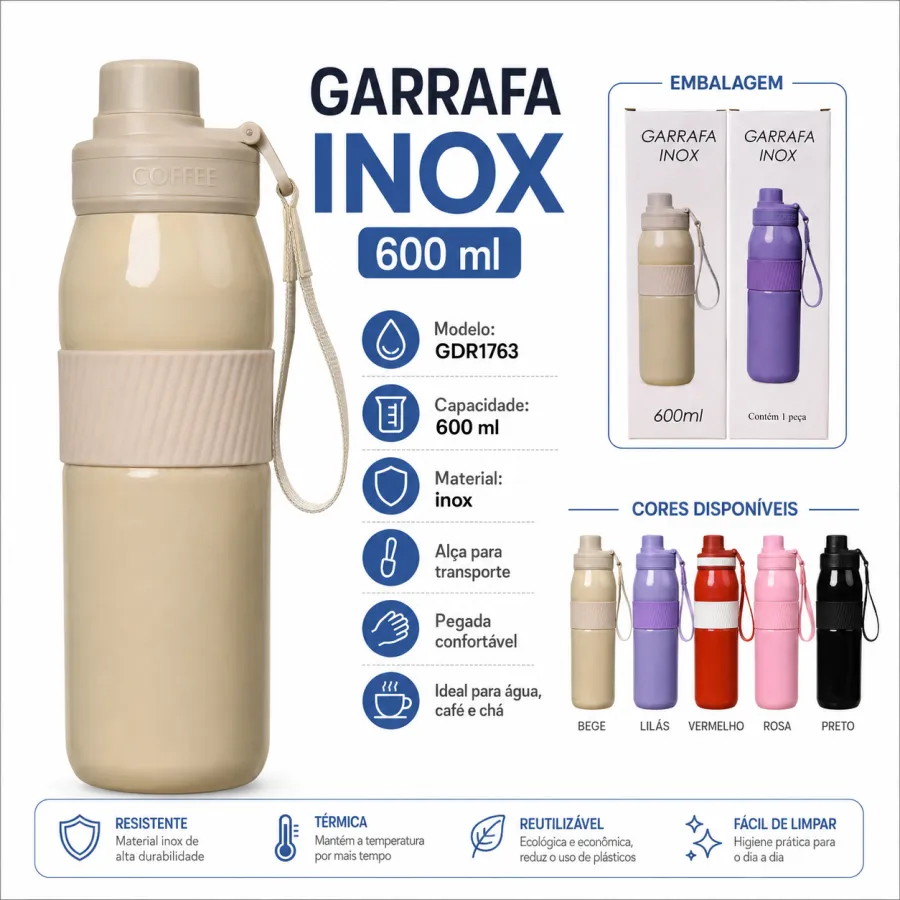 GDR1763 不锈钢水瓶 600ml，适合户外运动