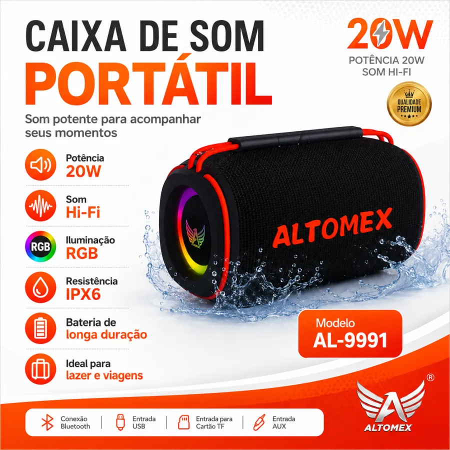 ALTOMEX 20W 防水蓝牙音箱 AL-9991 RGB 灯光