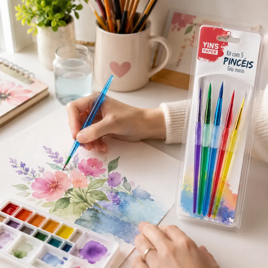 YINS美术画笔套装，5支彩色软握画笔，适合绘画和手工艺