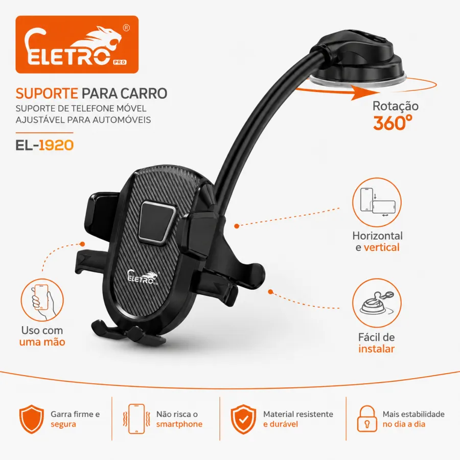 ELETRO EL-1920 汽车手机支架，360°旋转，适用于各种手机