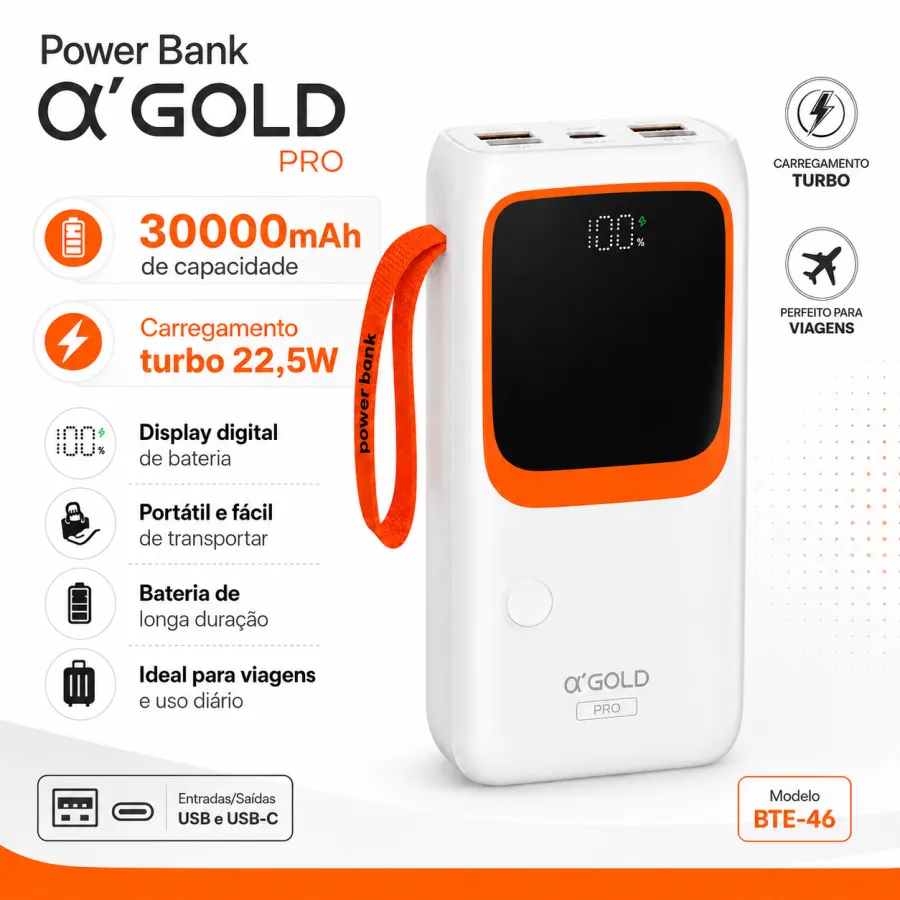 α'GOLD PRO移动电源 30000mAh 22.5W快充 银色