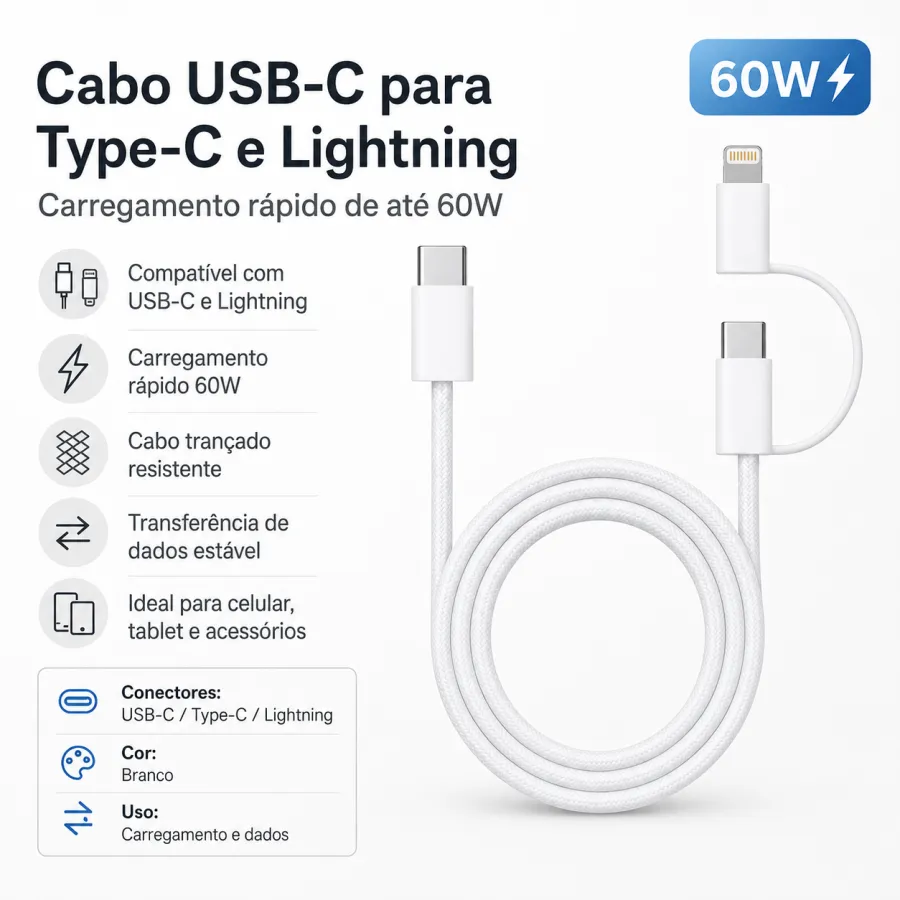Al-467-1T20 USB-C转Type-C和Lightning充电线 60W