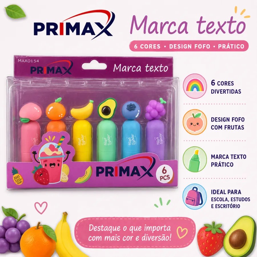 PRIMAX水果造型记号笔6支装，色彩鲜艳，适合学生和办公使用