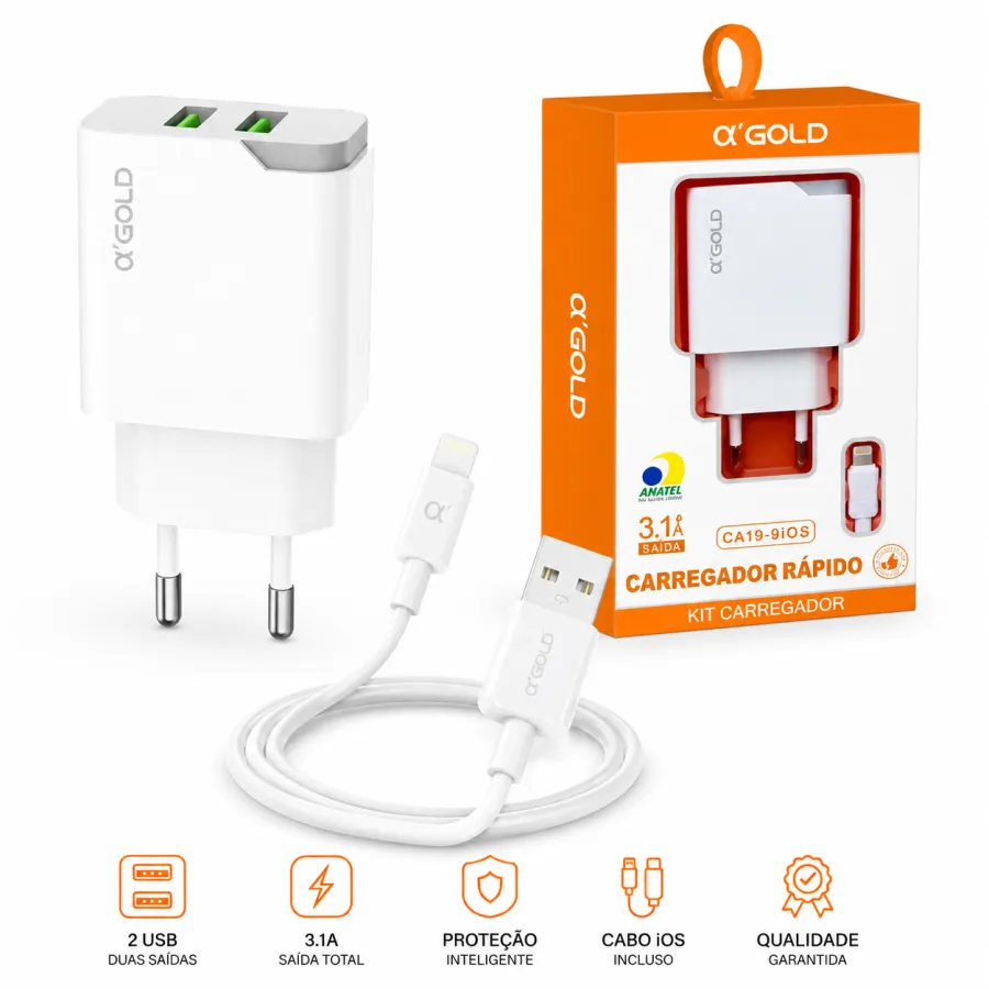 α'GOLD 3.1A双USB快速充电器，适用于CA19-9/iOS，便携式设计