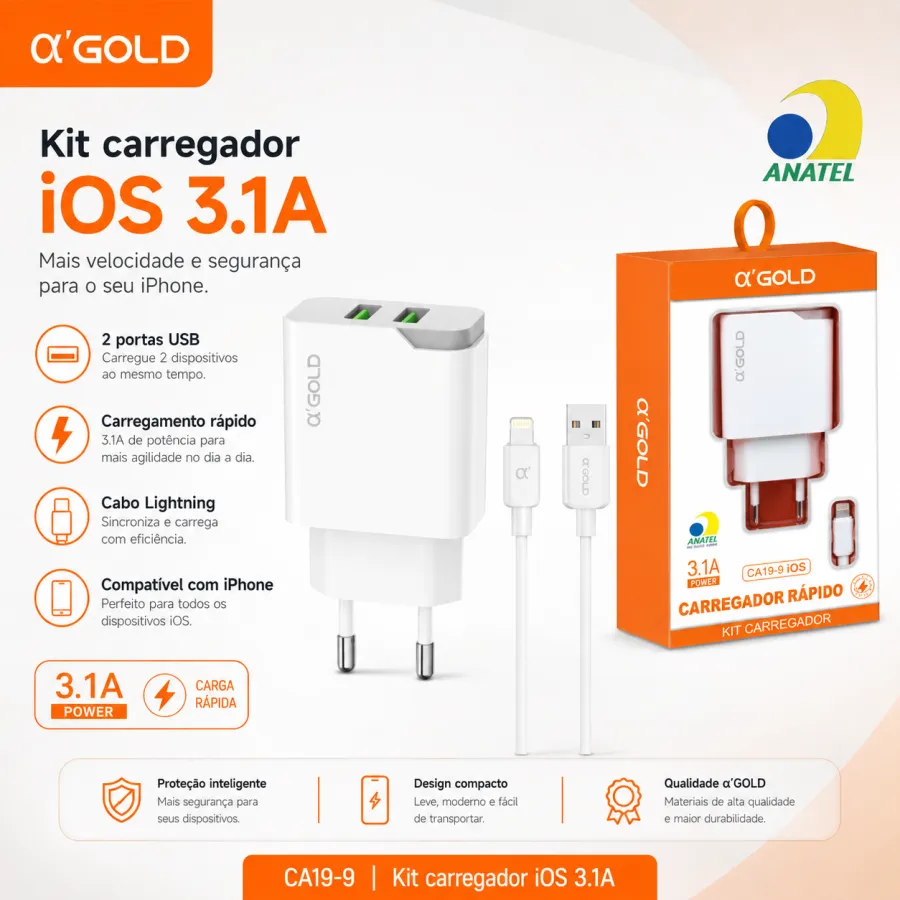 α'GOLD 3.1A双USB快速充电器，适用于CA19-9/iOS，便携式设计