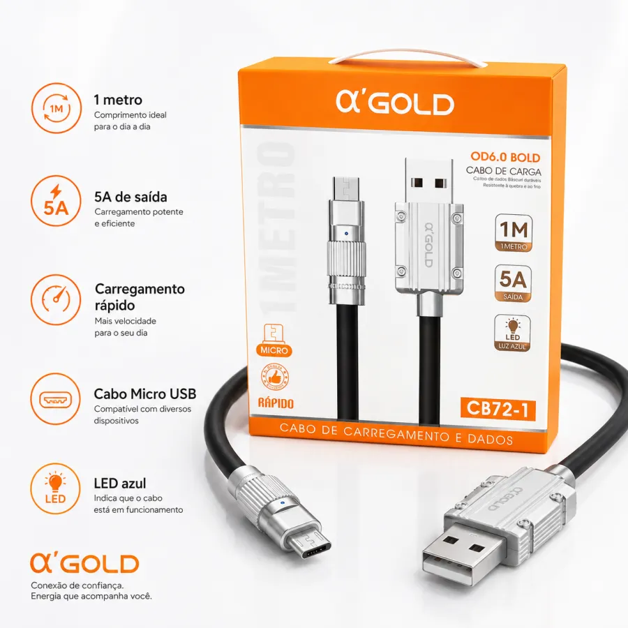 α'GOLD 充电数据线 CB72-1，1米，5A，Micro USB