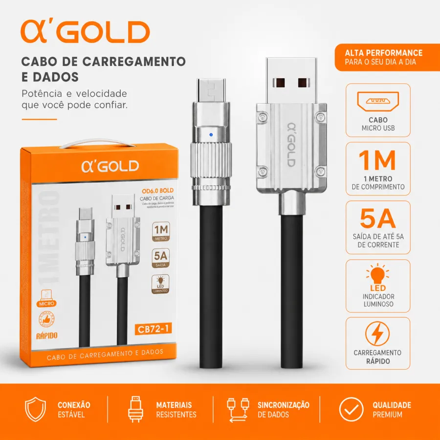 α'GOLD 充电数据线 CB72-1，1米，5A，Micro USB