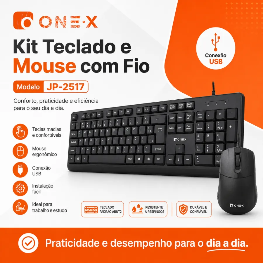ONEX有线键盘鼠标套装 JP-2517，黑色，适用于电脑