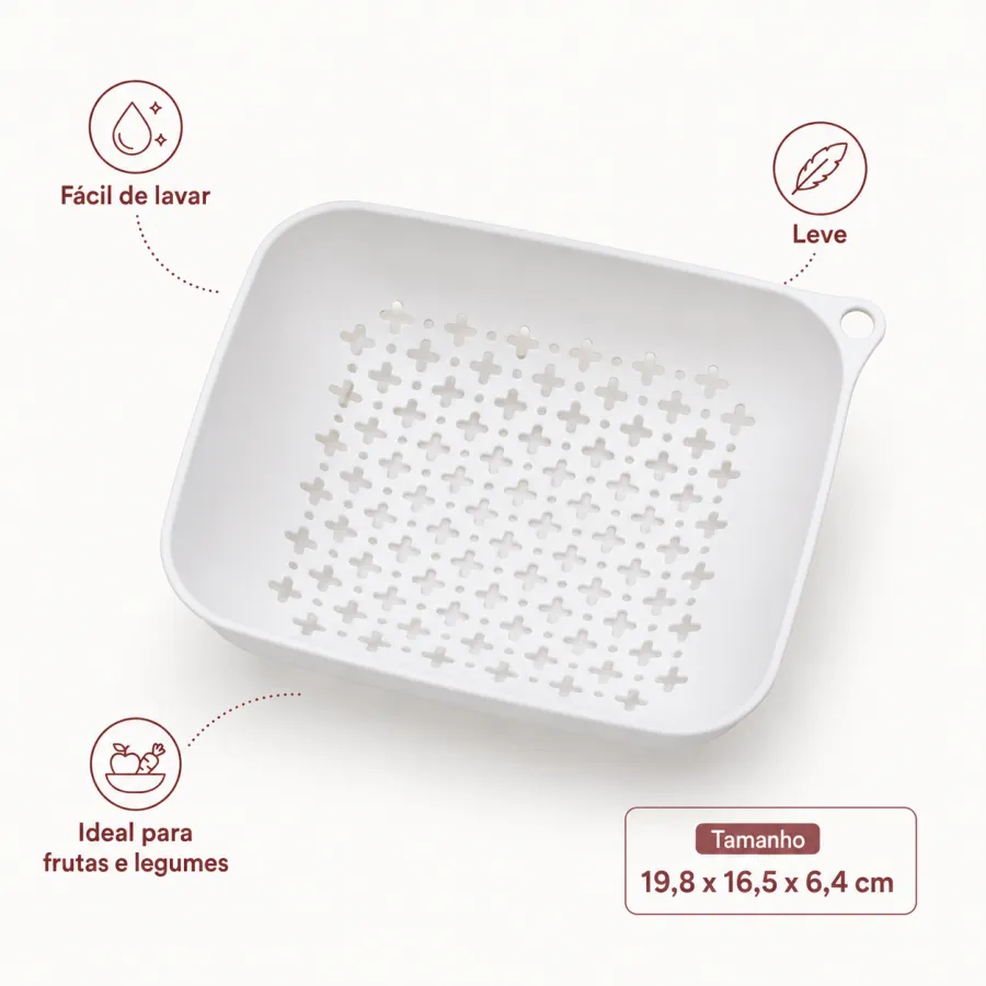 通用食品沥水篮，白色，尺寸：34x26x4cm，适用于厨房