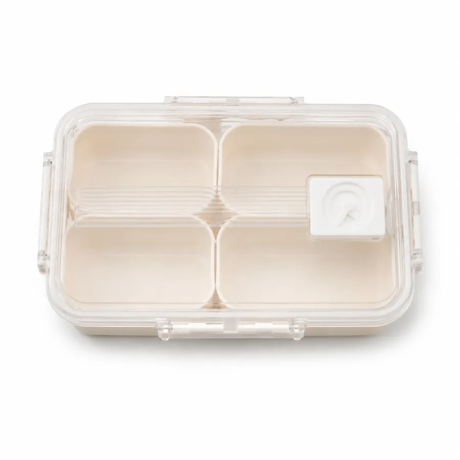 多功能密封食品储存盒，透明塑料，四格设计，适合便当