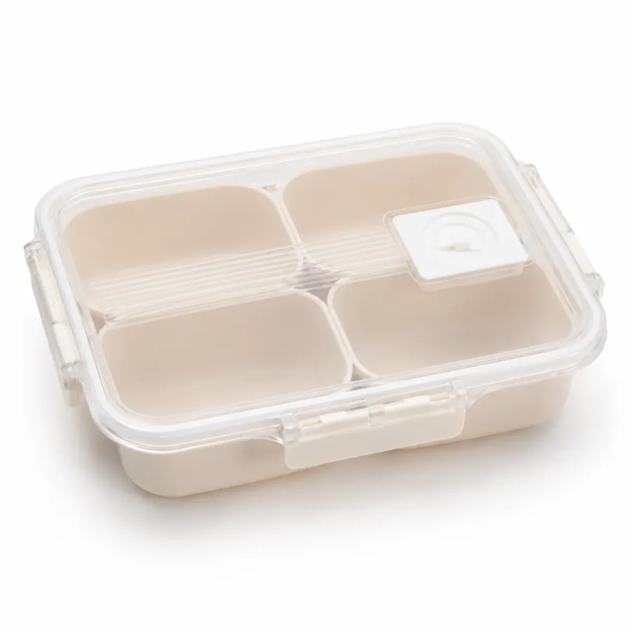 多功能密封食品储存盒，透明塑料，四格设计，适合便当