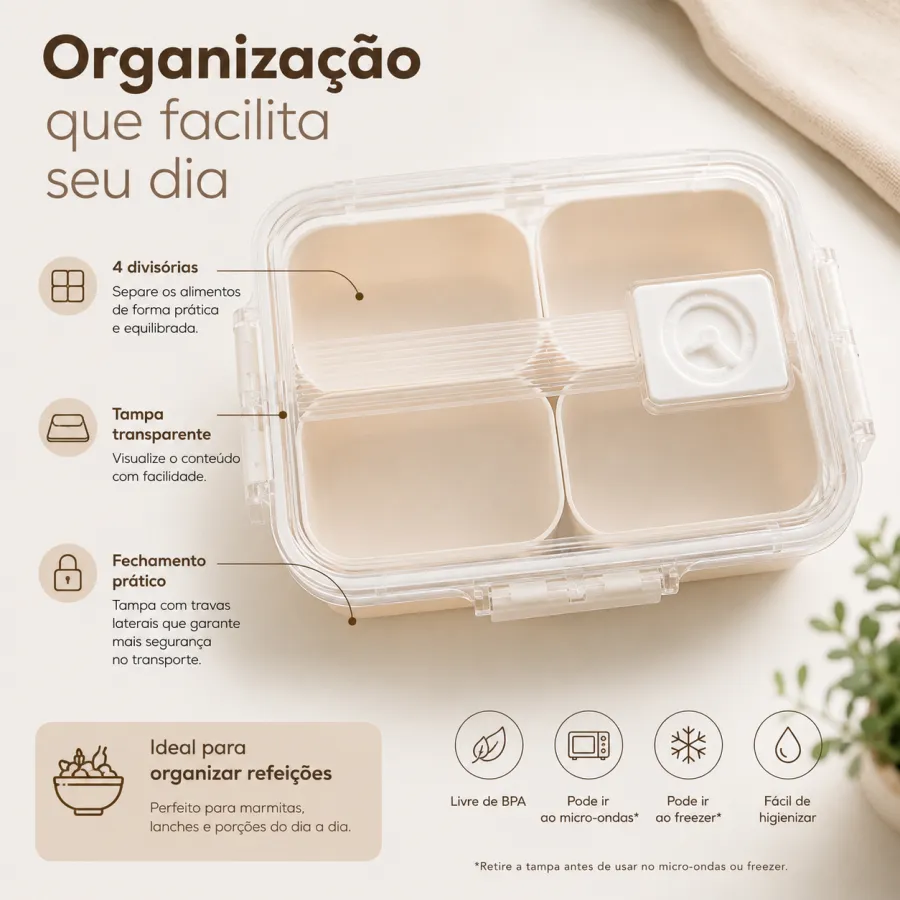 多功能密封食品储存盒，透明塑料，四格设计，适合便当