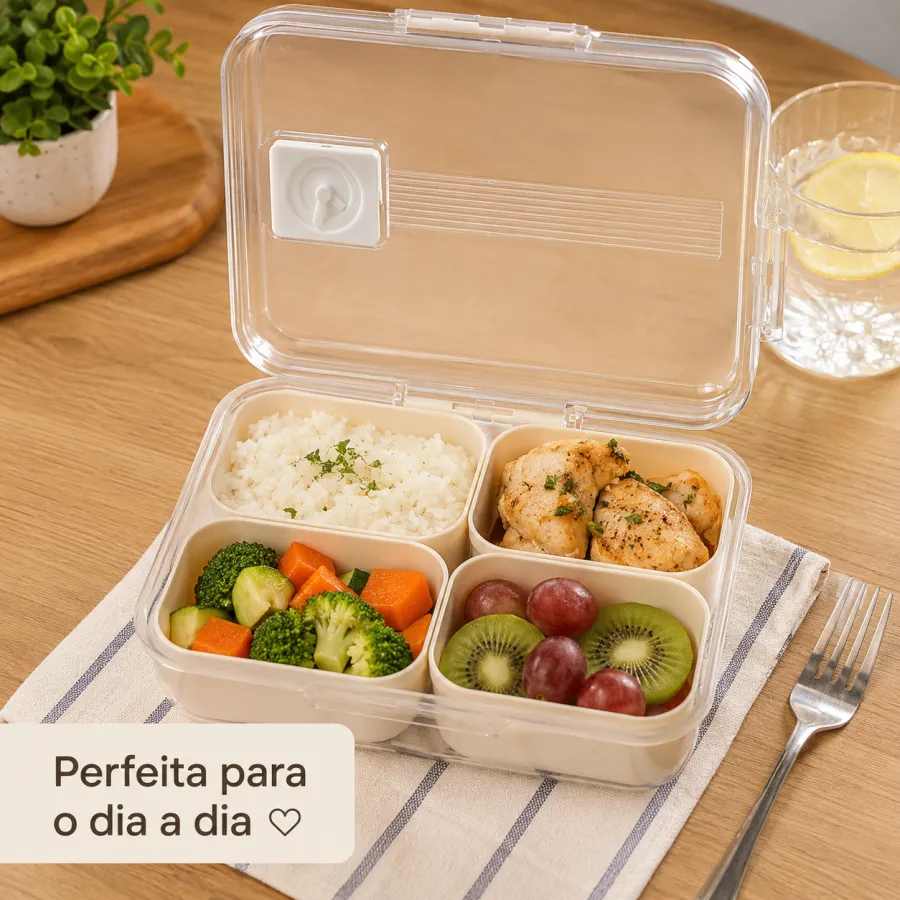 多功能密封食品储存盒，透明塑料，四格设计，适合便当