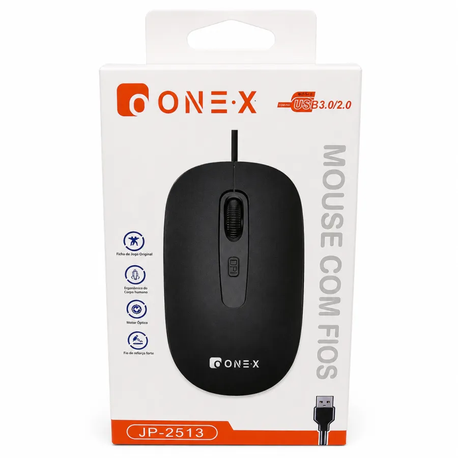 ONEX JP-2513 USB有线鼠标，黑色，舒适握持，适用于办公和游戏