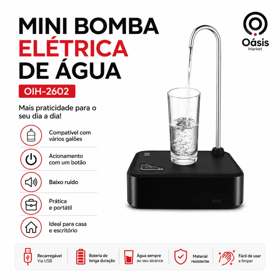 Oásis迷你电动水泵 OIH-2602，黑色，适用于各种饮水容器