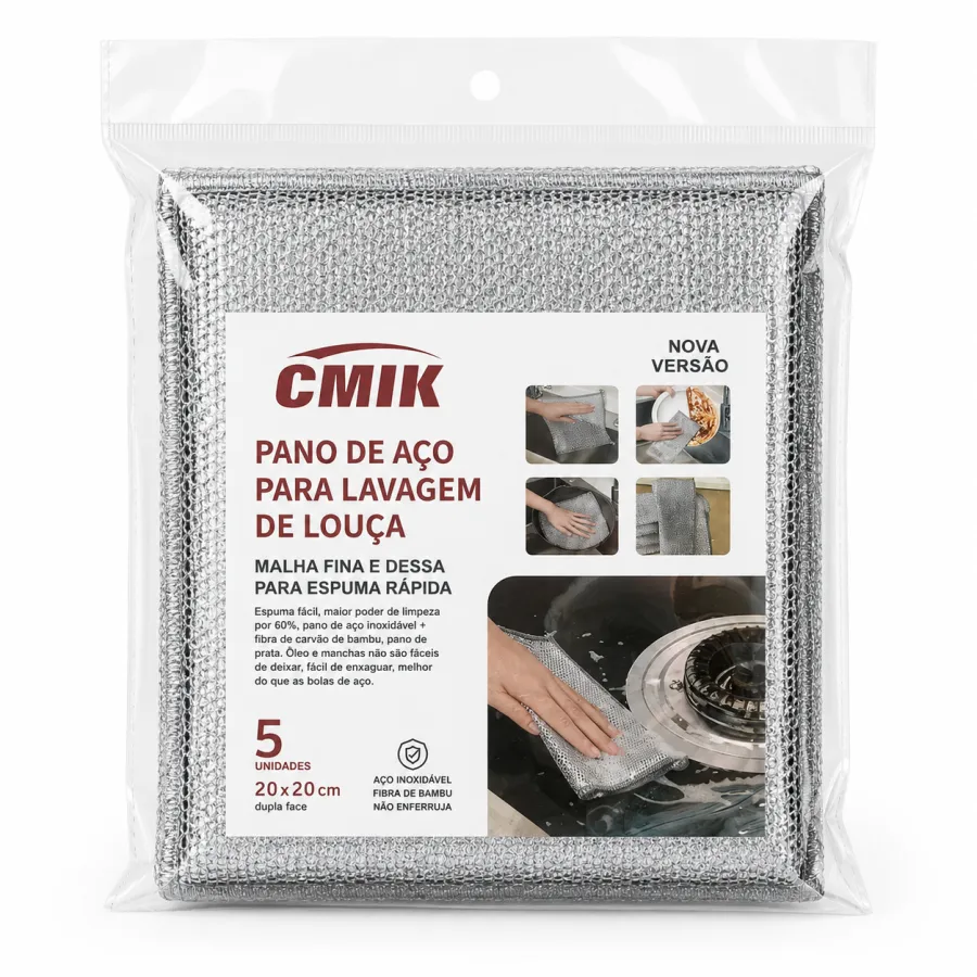CMIK不锈钢洗碗布，细密网状，快速起泡，20x20cm，5片装
