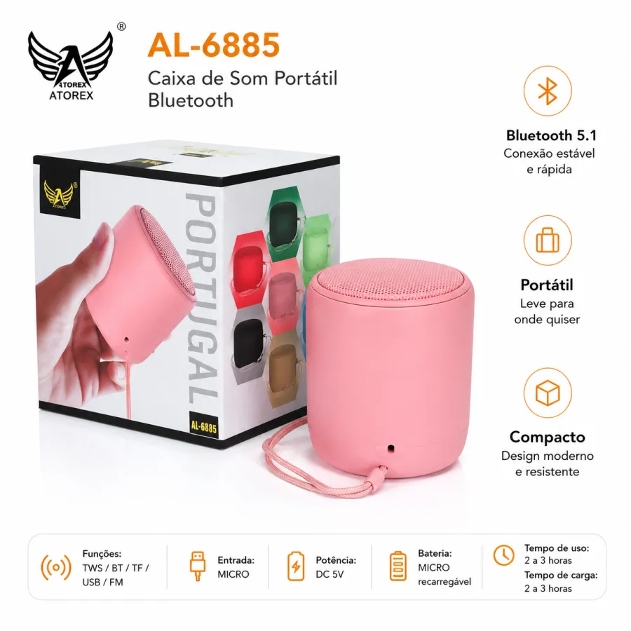 马卡龙蓝牙音响 AL-6885，便携式，支持TWS，蓝牙5.1，充电时间2-3小时