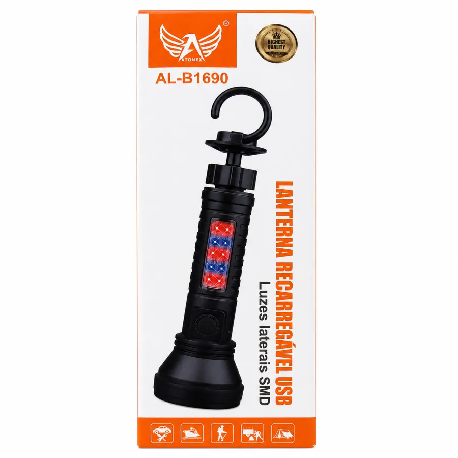 ALTOMEX USB充电手电筒 AL-B1690，SMD灯珠，便携式，黑色