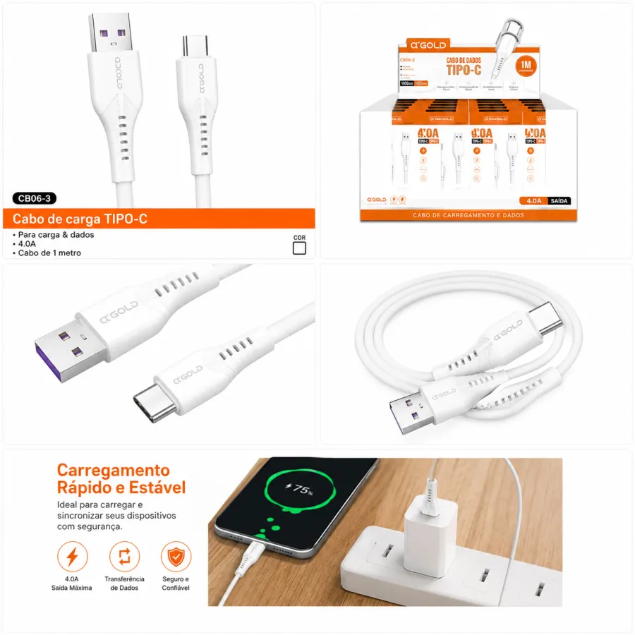 αGOLD USB-C充电线 CB06-3 1米 4.8A快速充电