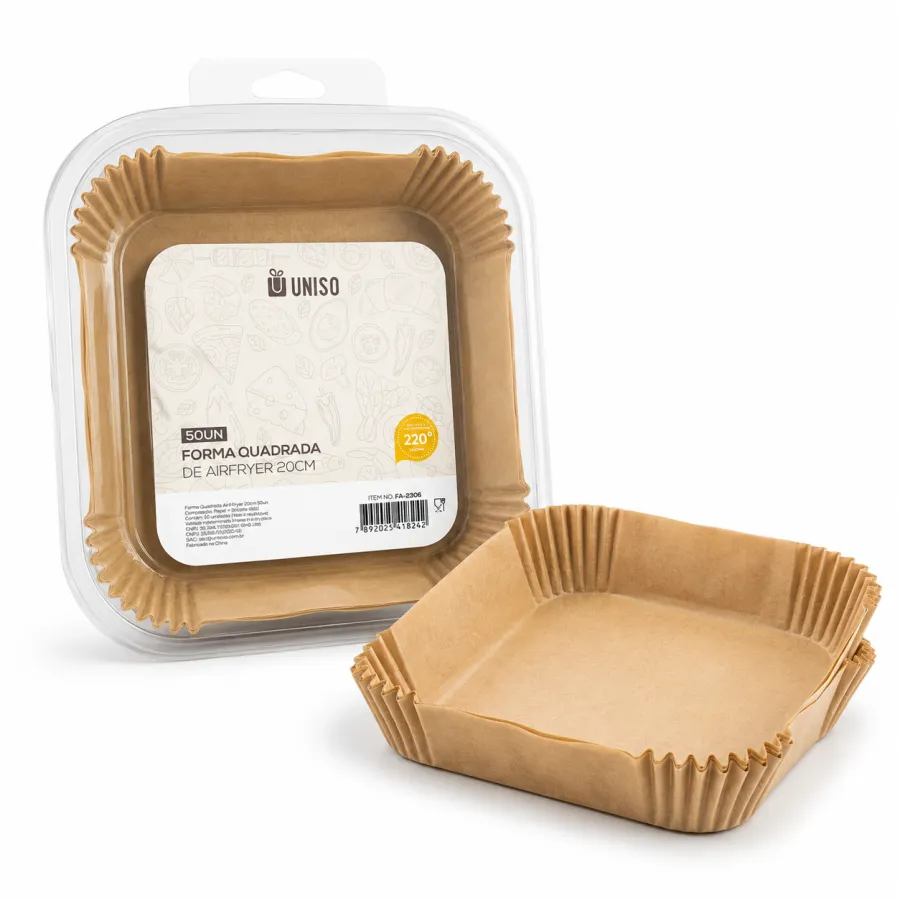 UNISO 20cm 方形空气炸锅烤盘，环保纸质，适用于多种烹饪方式