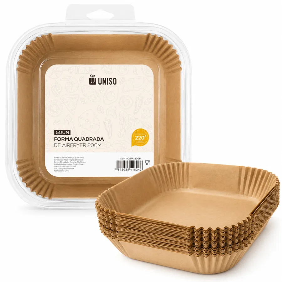 UNISO 20cm 方形空气炸锅烤盘，环保纸质，适用于多种烹饪方式