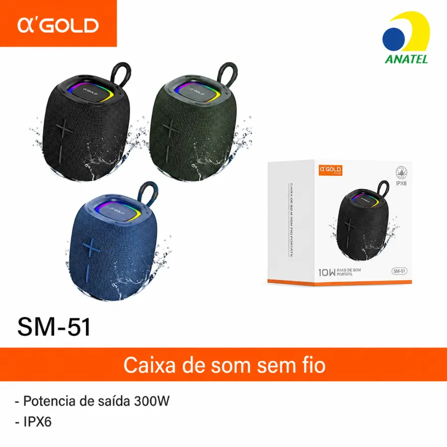 αGOLD 无线音箱 SM-51，300W 输出功率，IPX6 防水，三色可选