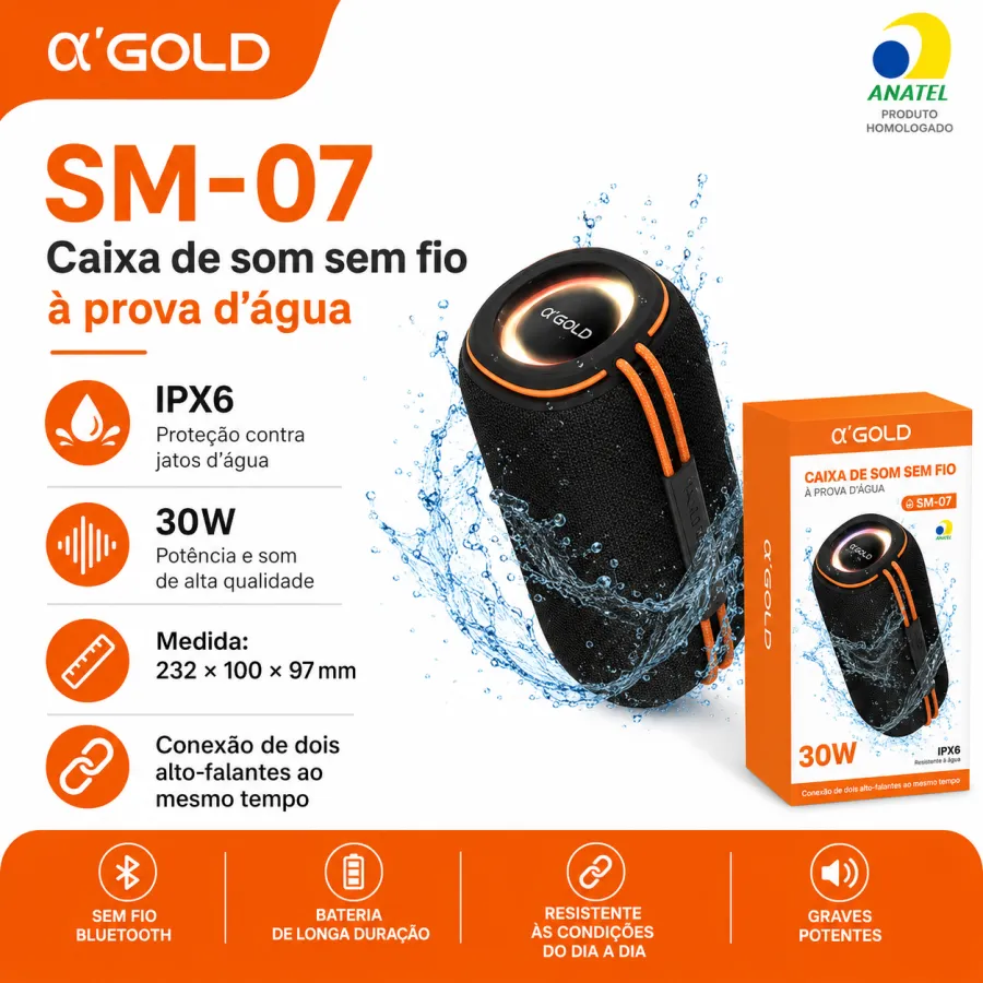 α'GOLD SM-07 无线蓝牙音箱 IPX6 防水 30W