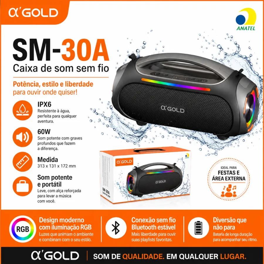 α'GOLD SM-30A 防水音响，40W，IPX6，适合户外使用