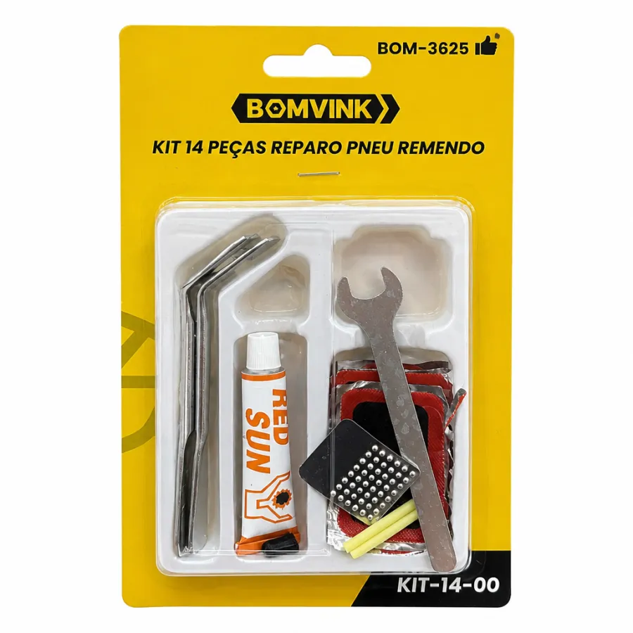 BOMVINK 14件套轮胎修理工具套件，含胶水、扳手、修补片
