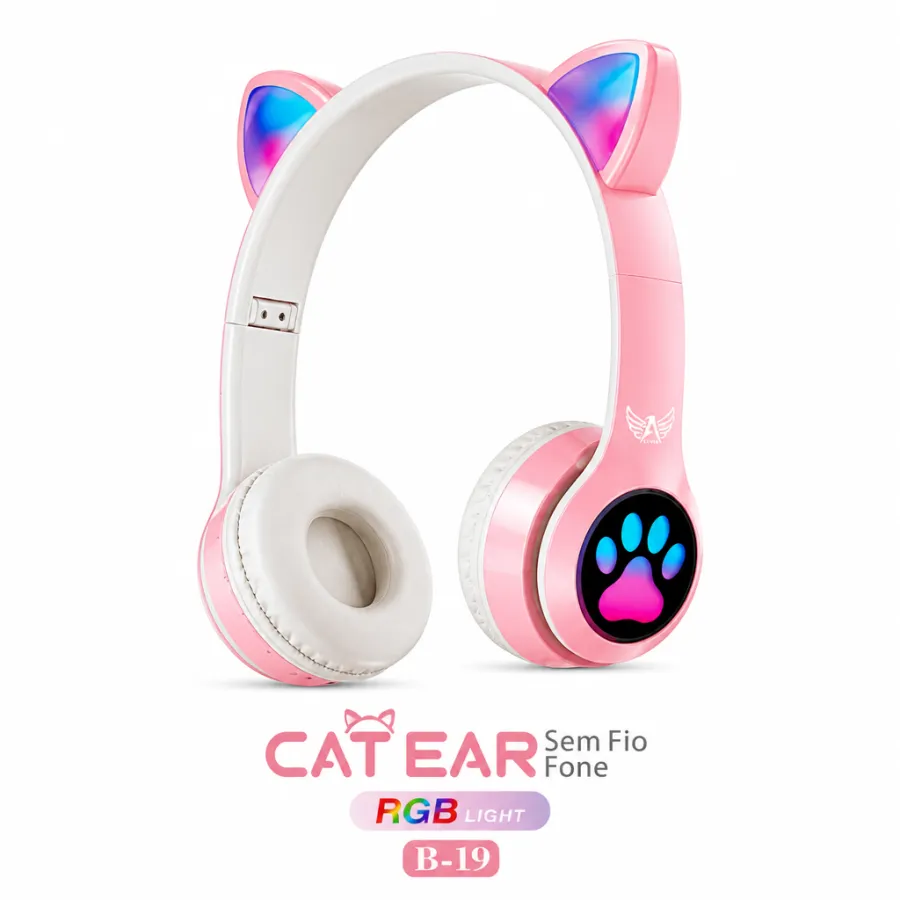 B-19 猫耳无线耳机，粉色，RGB灯光，品牌：Ltomex