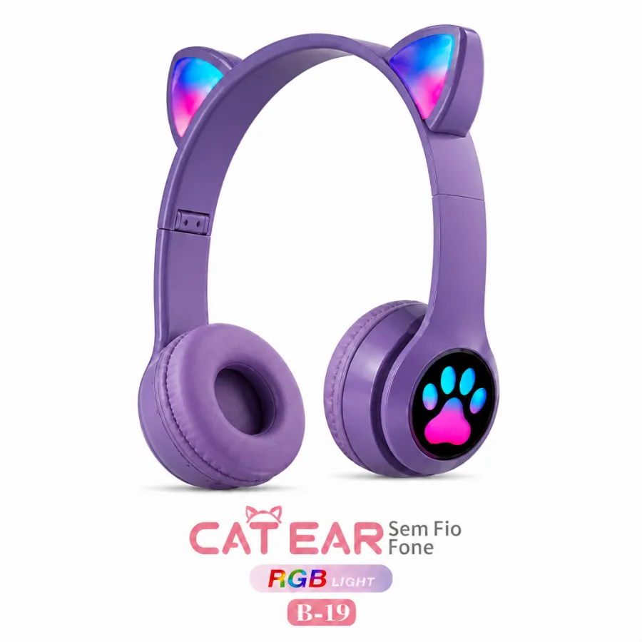 B-19 猫耳无线耳机，粉色，RGB灯光，品牌：Ltomex