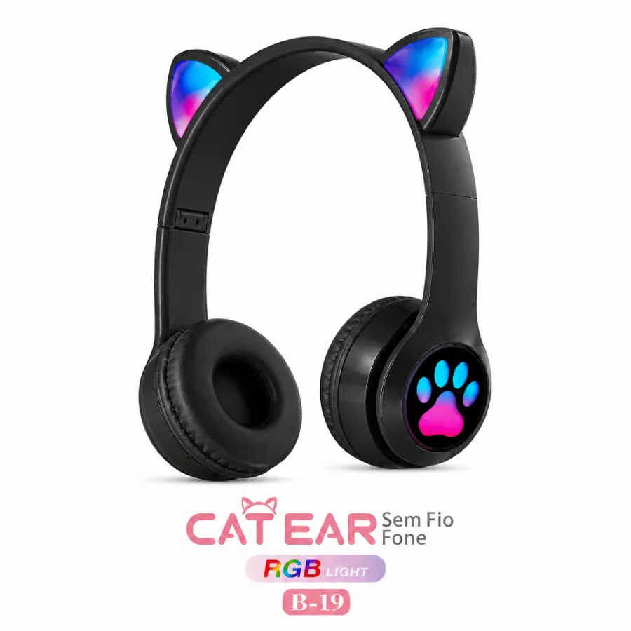 B-19 猫耳无线耳机，粉色，RGB灯光，品牌：Ltomex