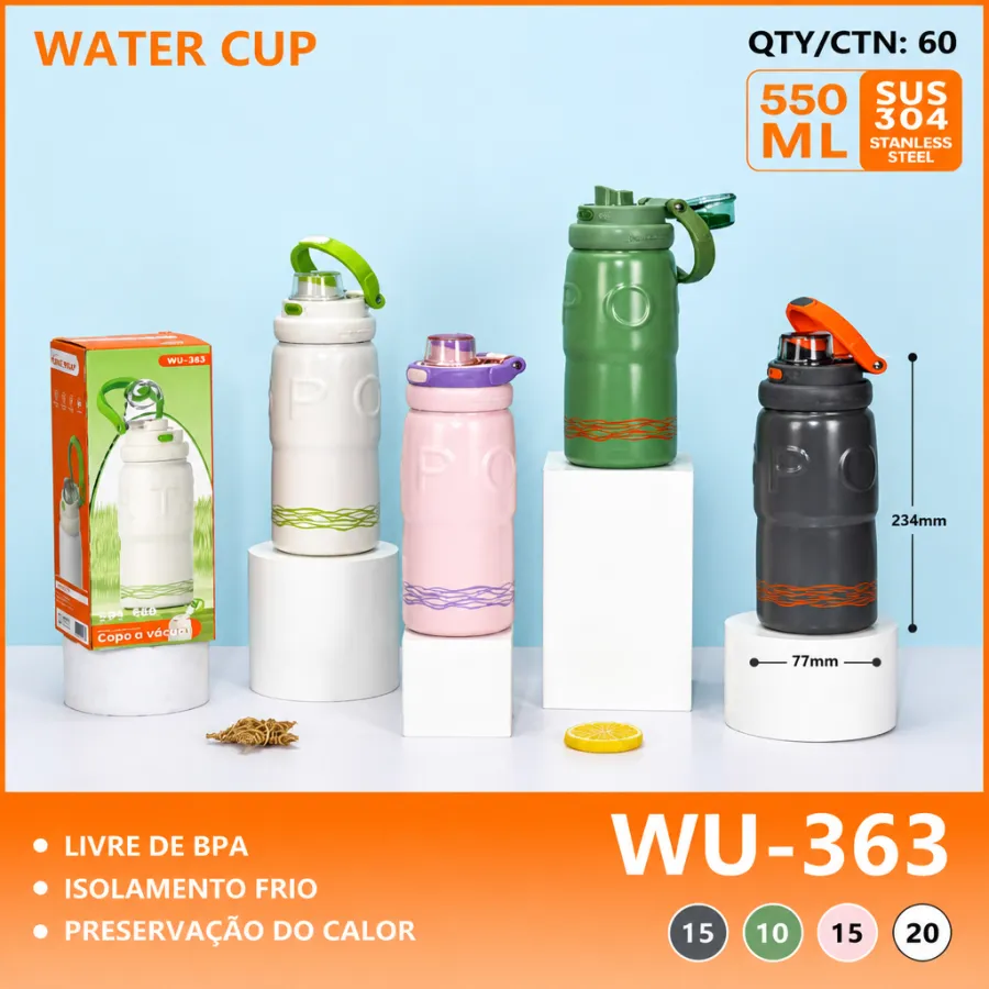 水杯 WU-363，550毫升，304不锈钢，防漏设计，适合户外