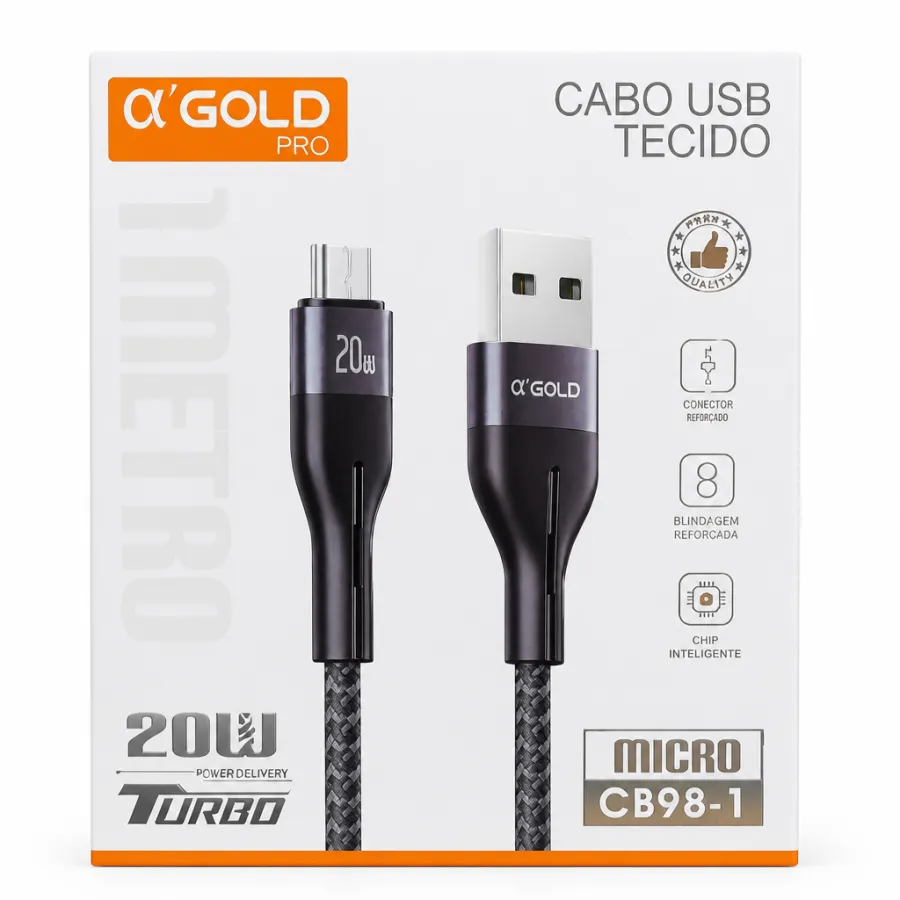 α GOLD PRO 1米 USB数据线，微型接口，20W快充，编织材质