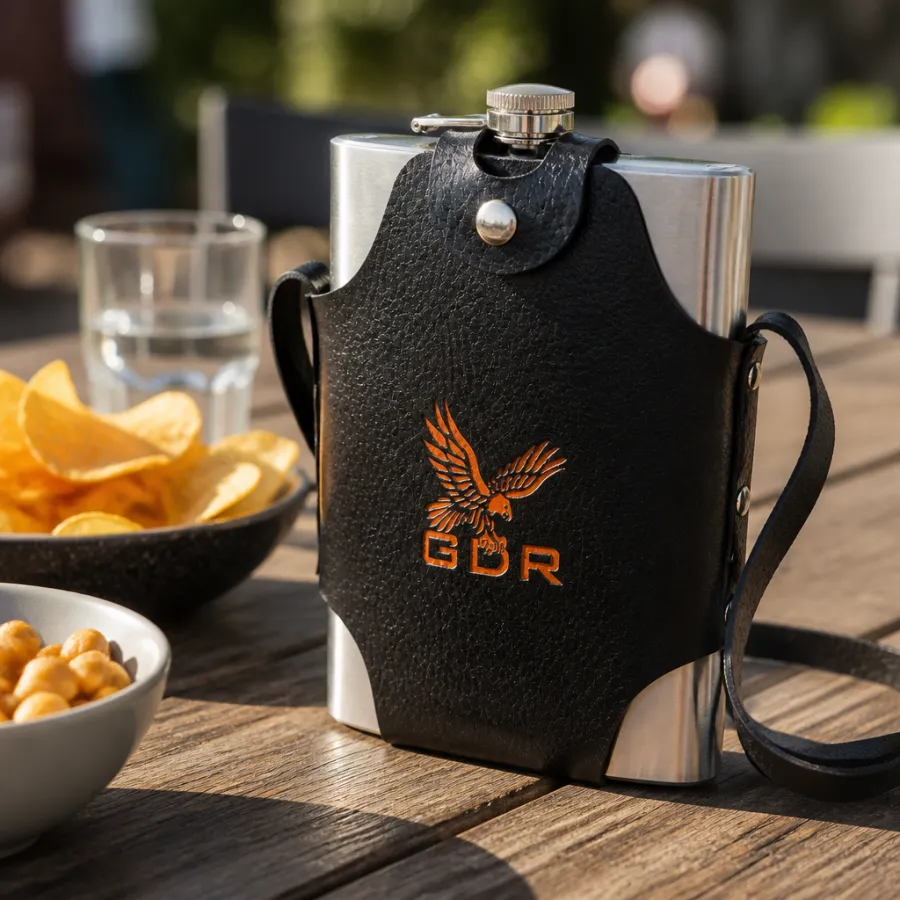 GDR0250 1800ml 不锈钢酒壶，带皮革保护套，GDR品牌，适合户外活动