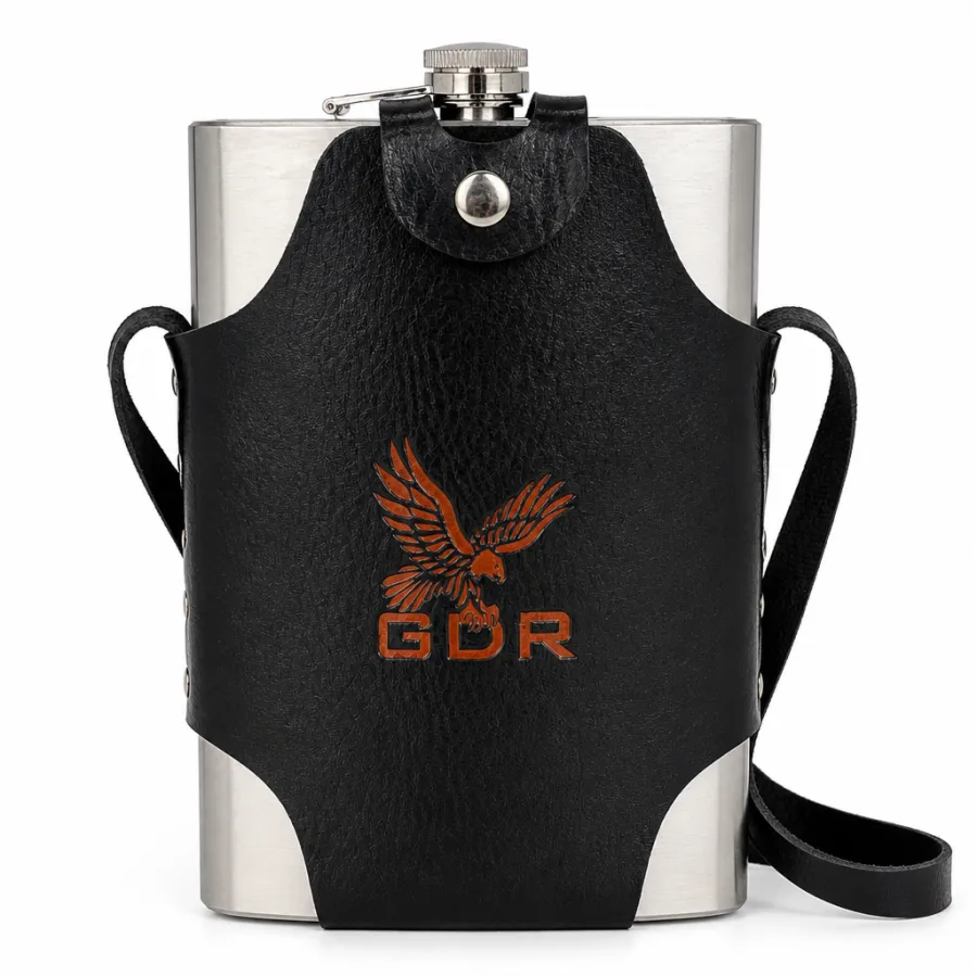GDR0250 1800ml 不锈钢酒壶，带皮革保护套，GDR品牌，适合户外活动