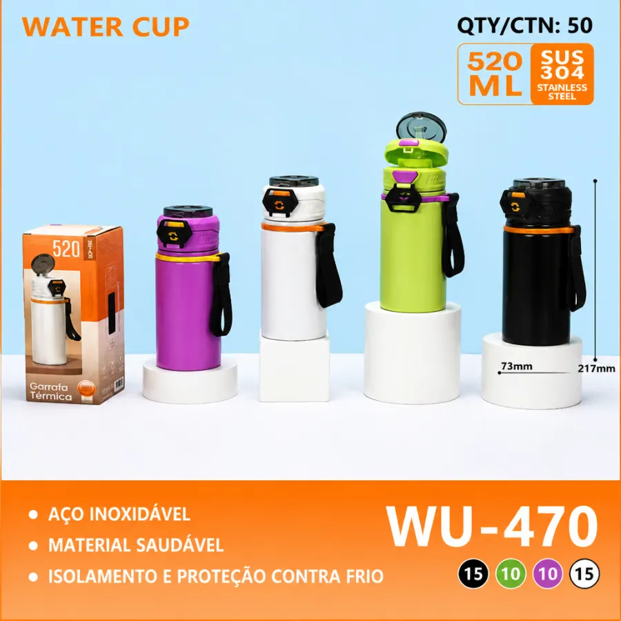 不锈钢水杯 WU-470，520毫升，保温防漏，适合户外运动