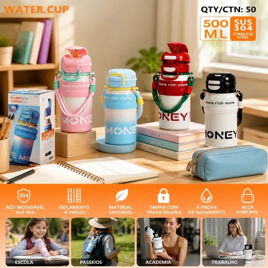 wu-557 不锈钢水壶 500ml 便携式保温杯 多色可选