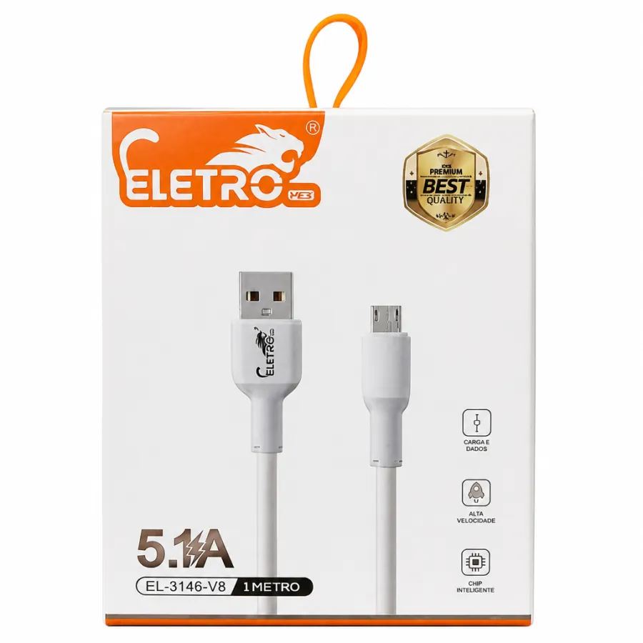 ELETRO 5.1A USB数据线 EL-3146-V8，适用于多种设备，白色