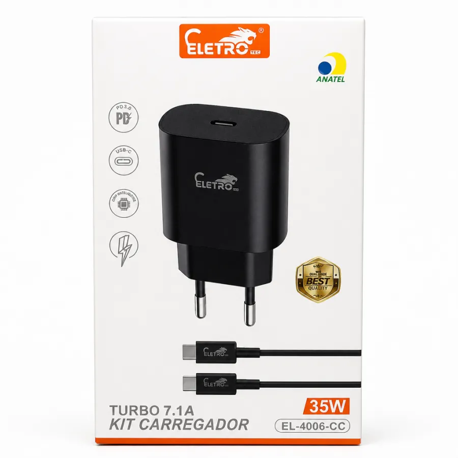 ELETRO 35W 快速充电器套件，型号 EL-4006-CC，黑色，支持 7.1A