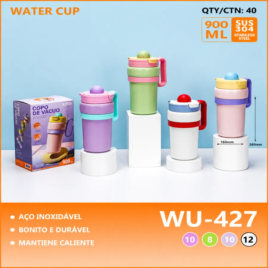 WU-427不锈钢水杯，900毫升，保温，四色可选，耐用，适合日常使用