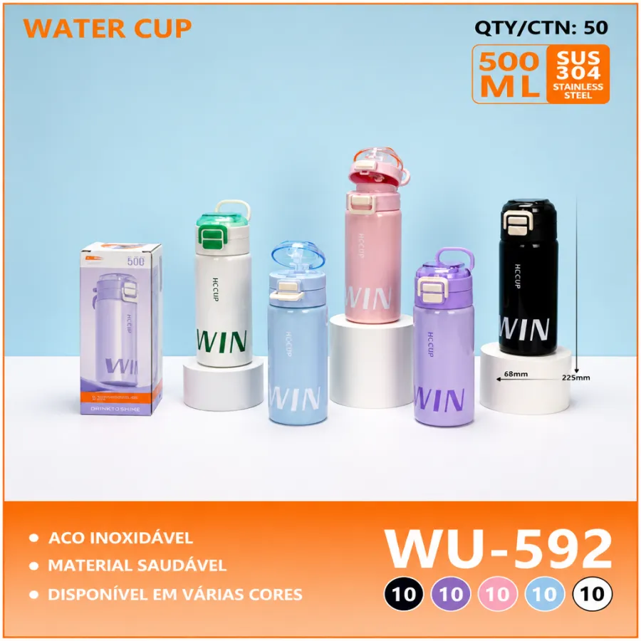 wu-592 304不锈钢水杯500ML，适合多种场合，五种颜色可选