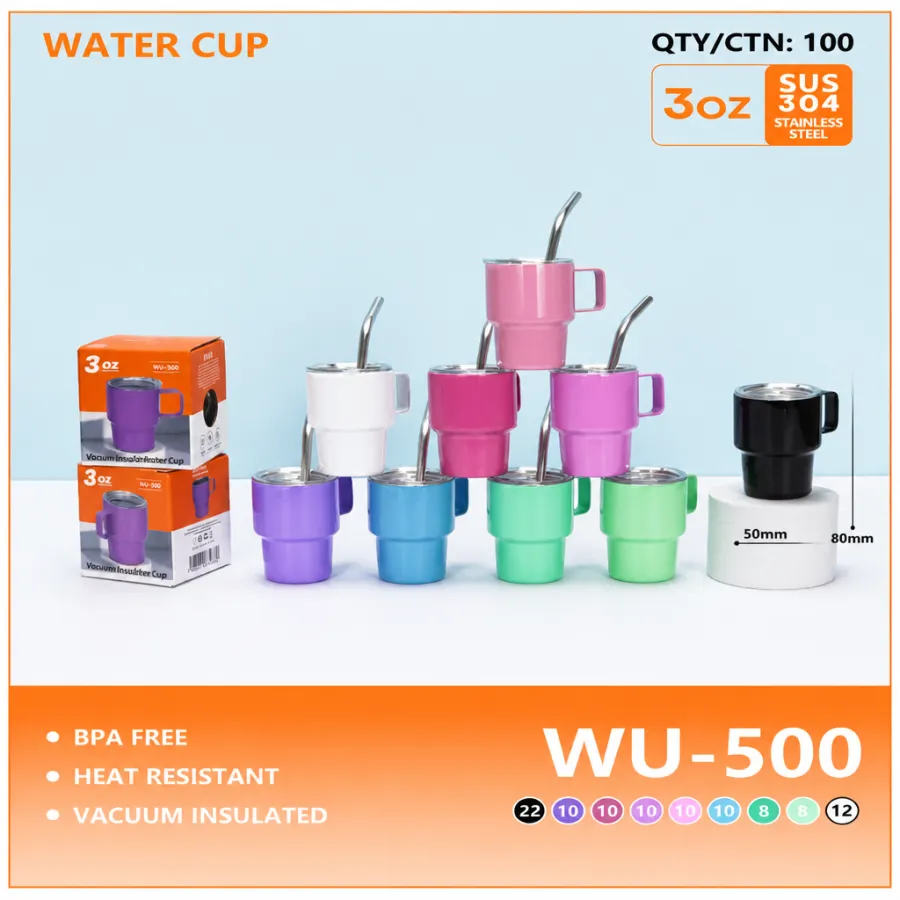 WU-500 新款迷你304不锈钢水杯 90ml 多色可选