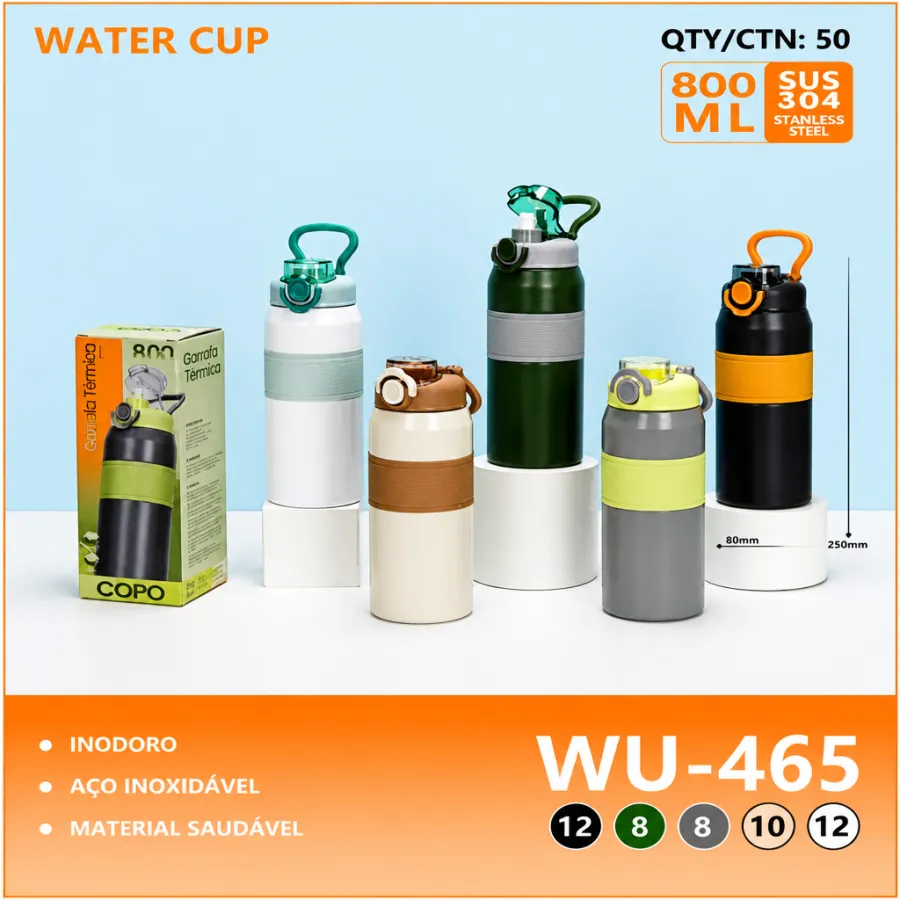 不锈钢水杯 WU-465，800ml，防漏设计，适合户外运动