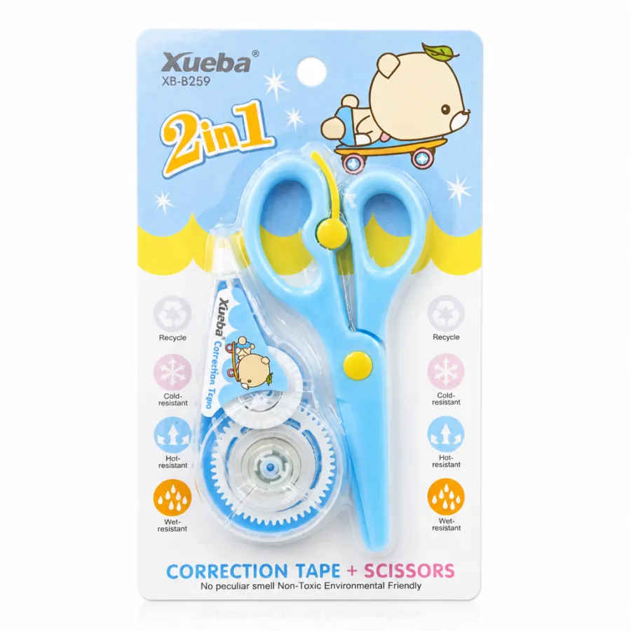 剪刀美工刀 2合1 修正带 Xueba 可爱卡通设计 蓝色 粉色