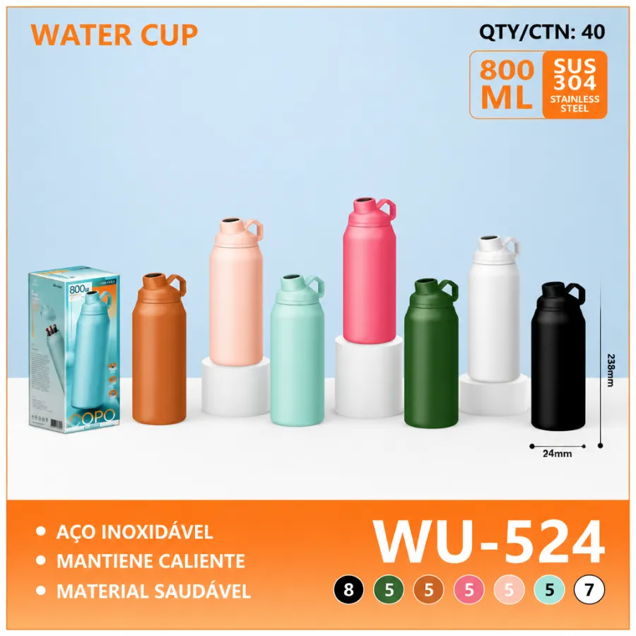 水杯，品牌WU-524，800毫升，304不锈钢，防漏，适合户外
