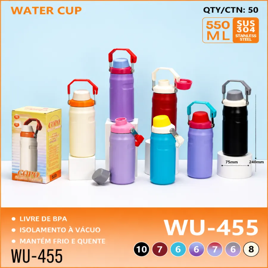 wu-455 不锈钢水杯 550ml 多色选择 BPA免费 保温瓶